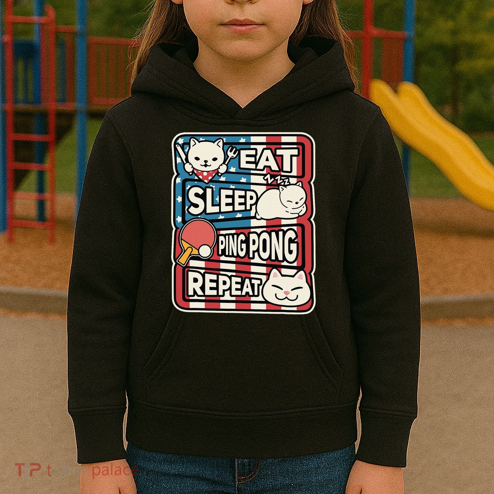 Eat Sleep Ping Pong Repeat Patriotic Table Tennis Outfit Kids Hoodie