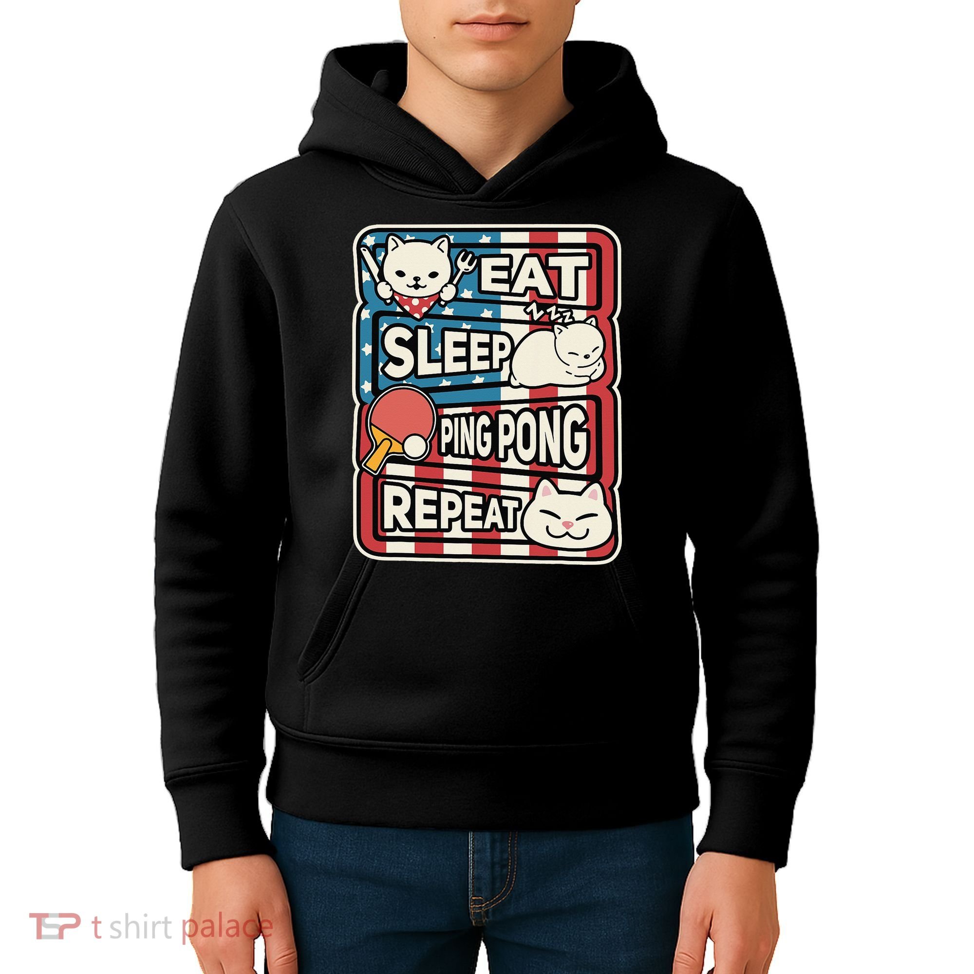 Eat Sleep Ping Pong Repeat Patriotic Table Tennis Outfit Kids Hoodie