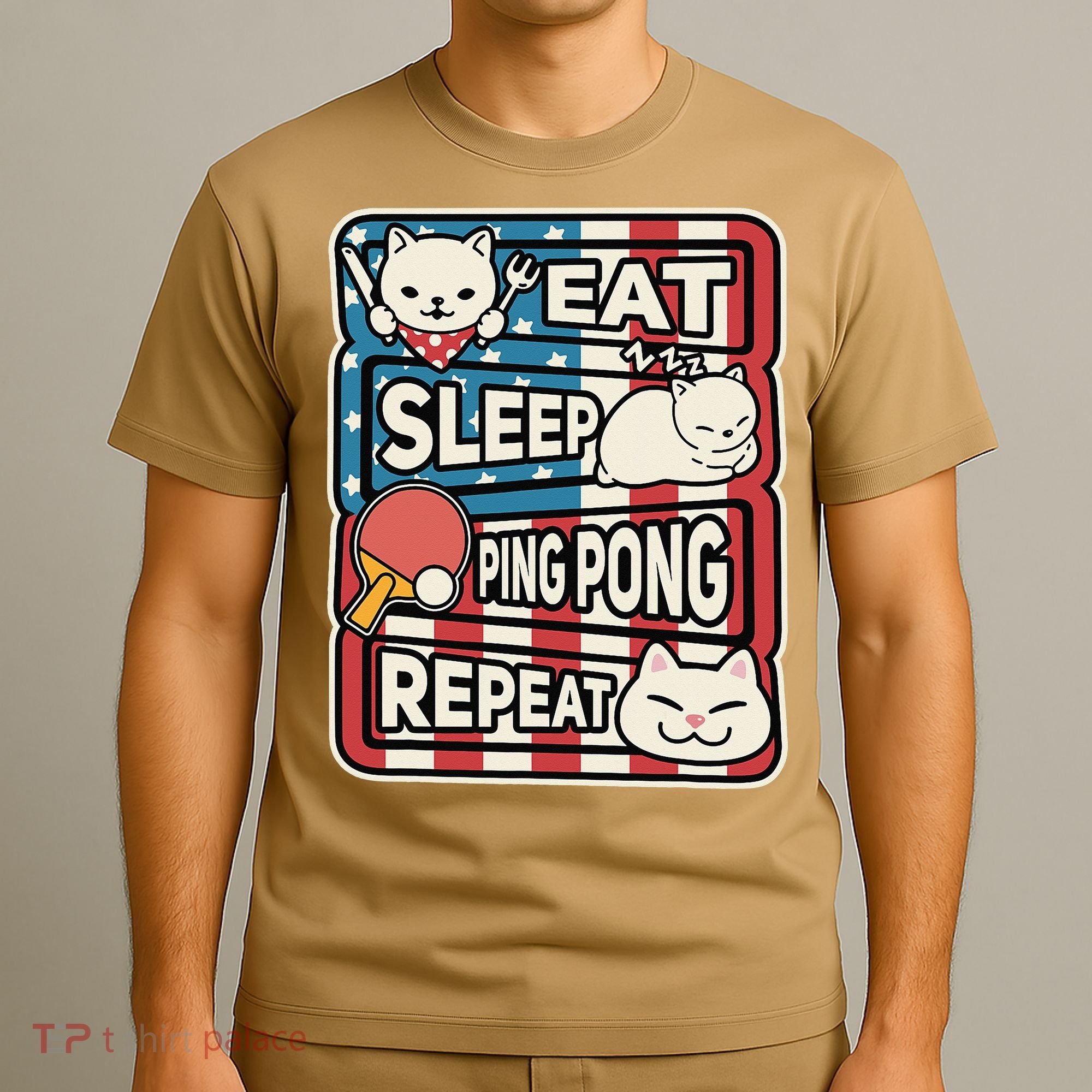 Eat Sleep Ping Pong Repeat Patriotic Table Tennis Outfit T-Shirt