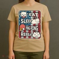Eat Sleep Ping Pong Repeat Patriotic Table Tennis Outfit T-Shirt thumb 4