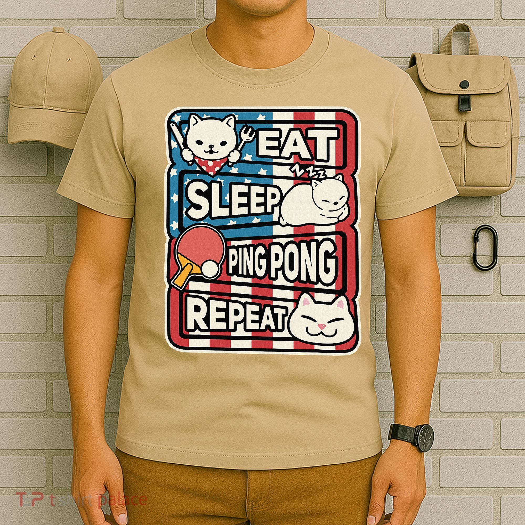 Eat Sleep Ping Pong Repeat Patriotic Table Tennis Outfit T-Shirt