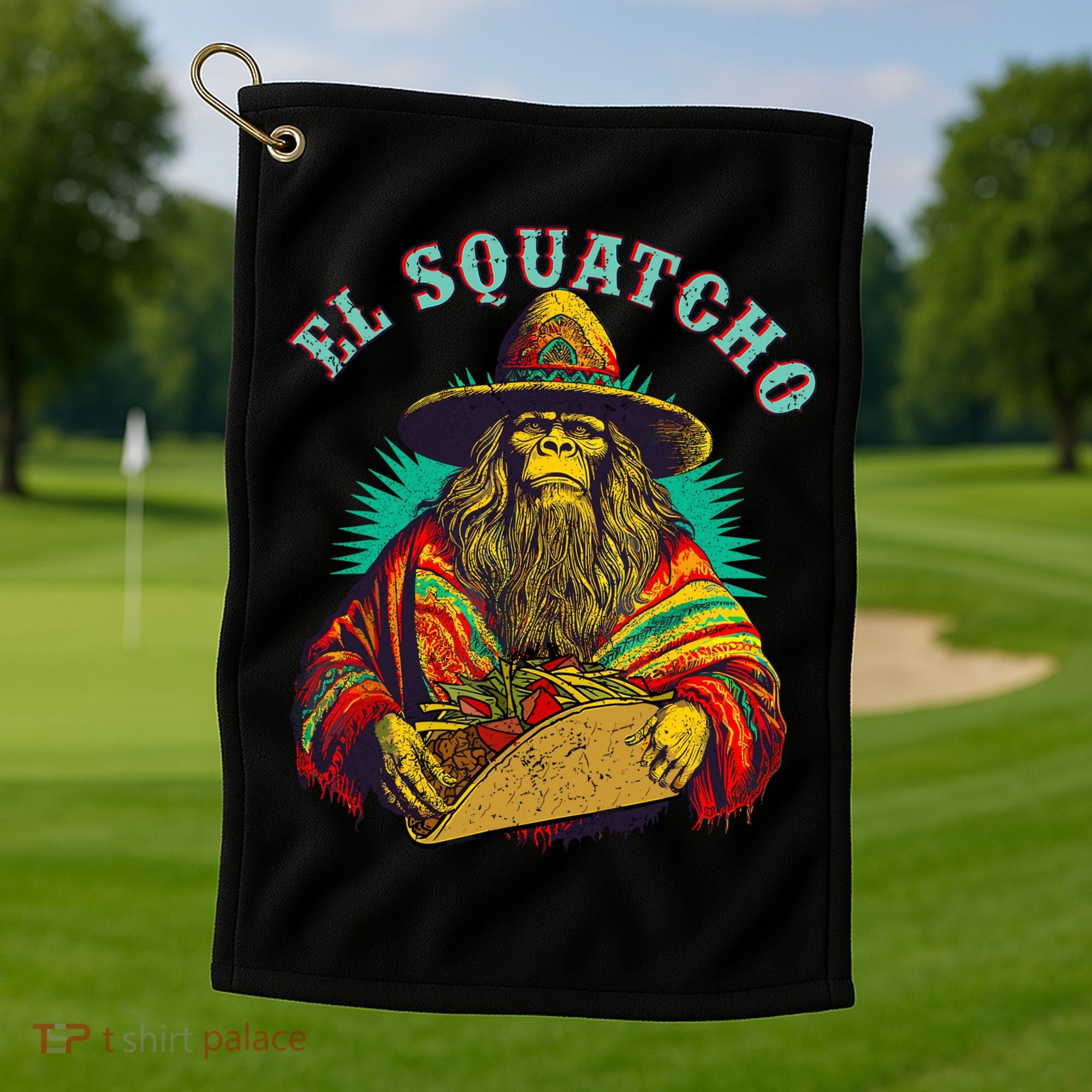 El Squatcho Poncho Taco Western Bigfoot Sasquatch Lovers Golf Towel