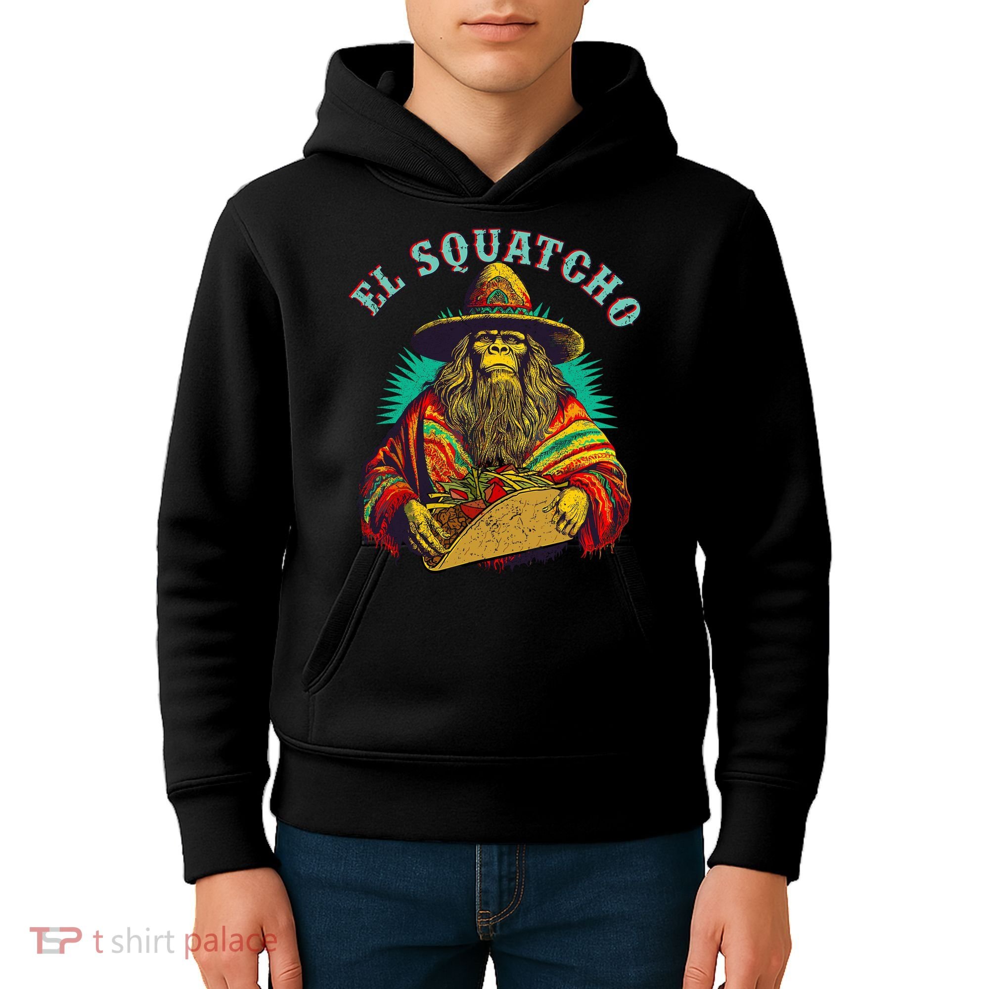 El Squatcho Poncho Taco Western Bigfoot Sasquatch Lovers Kids Hoodie