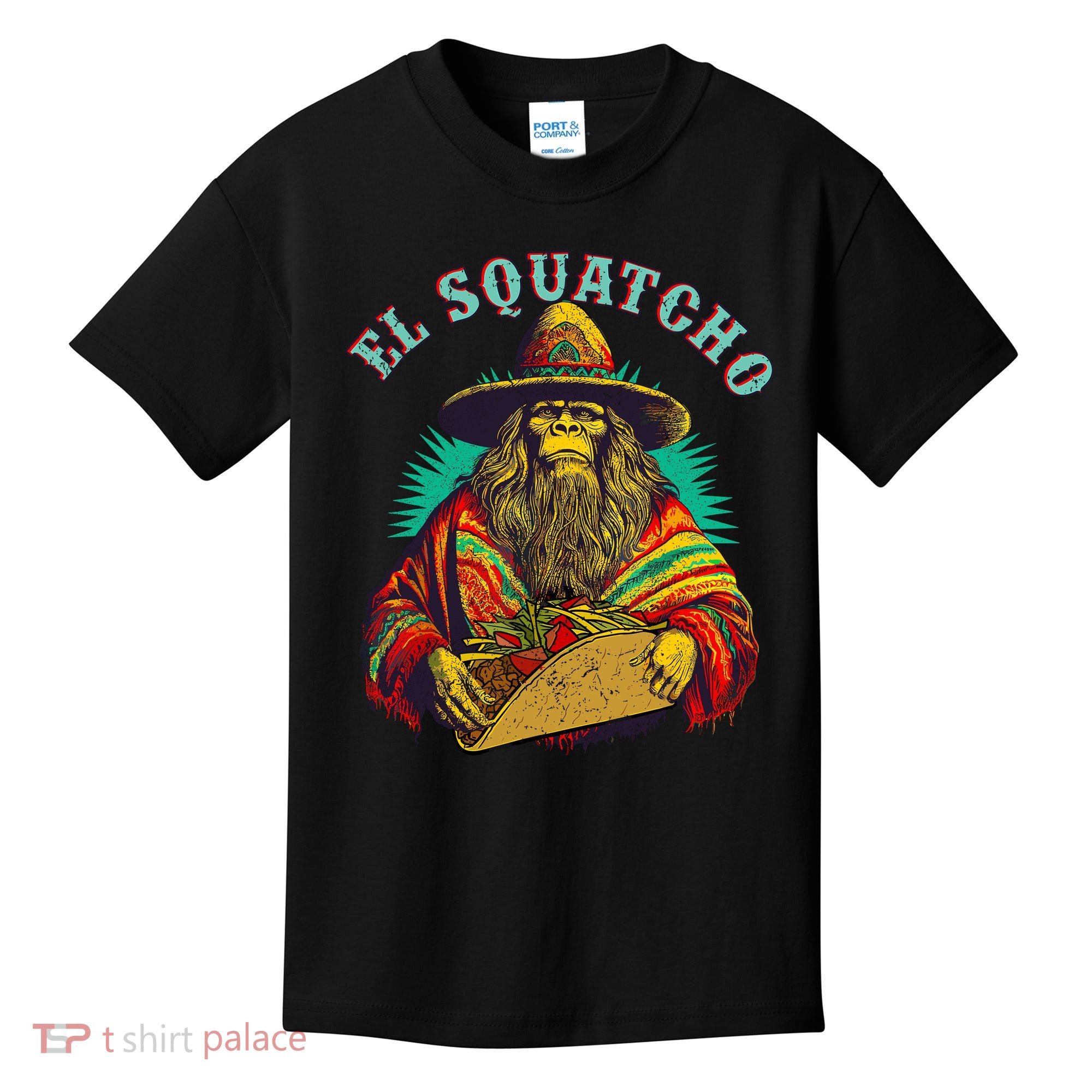 El Squatcho Poncho Taco Western Bigfoot Sasquatch Lovers Kids T-Shirt
