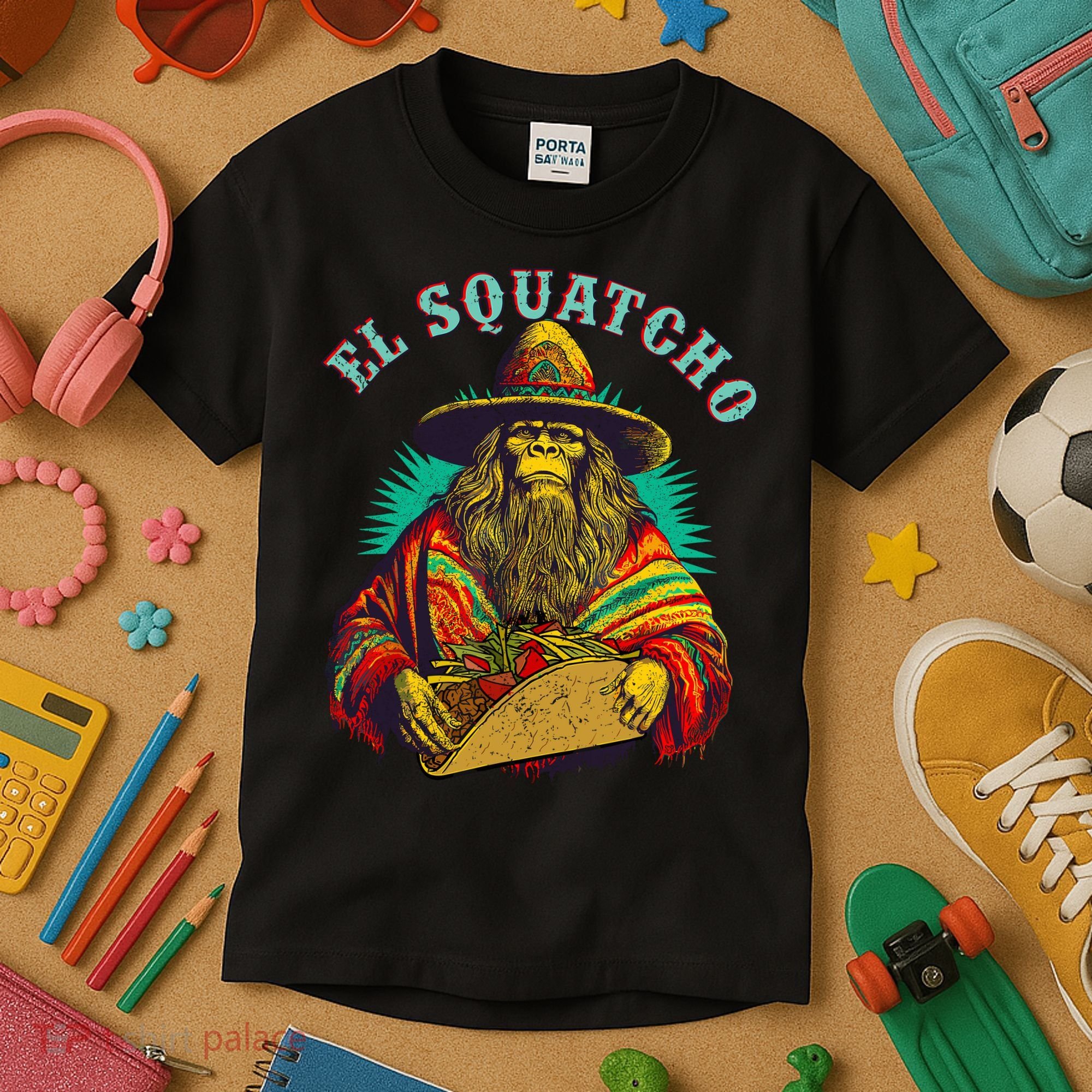 El Squatcho Poncho Taco Western Bigfoot Sasquatch Lovers Kids T-Shirt