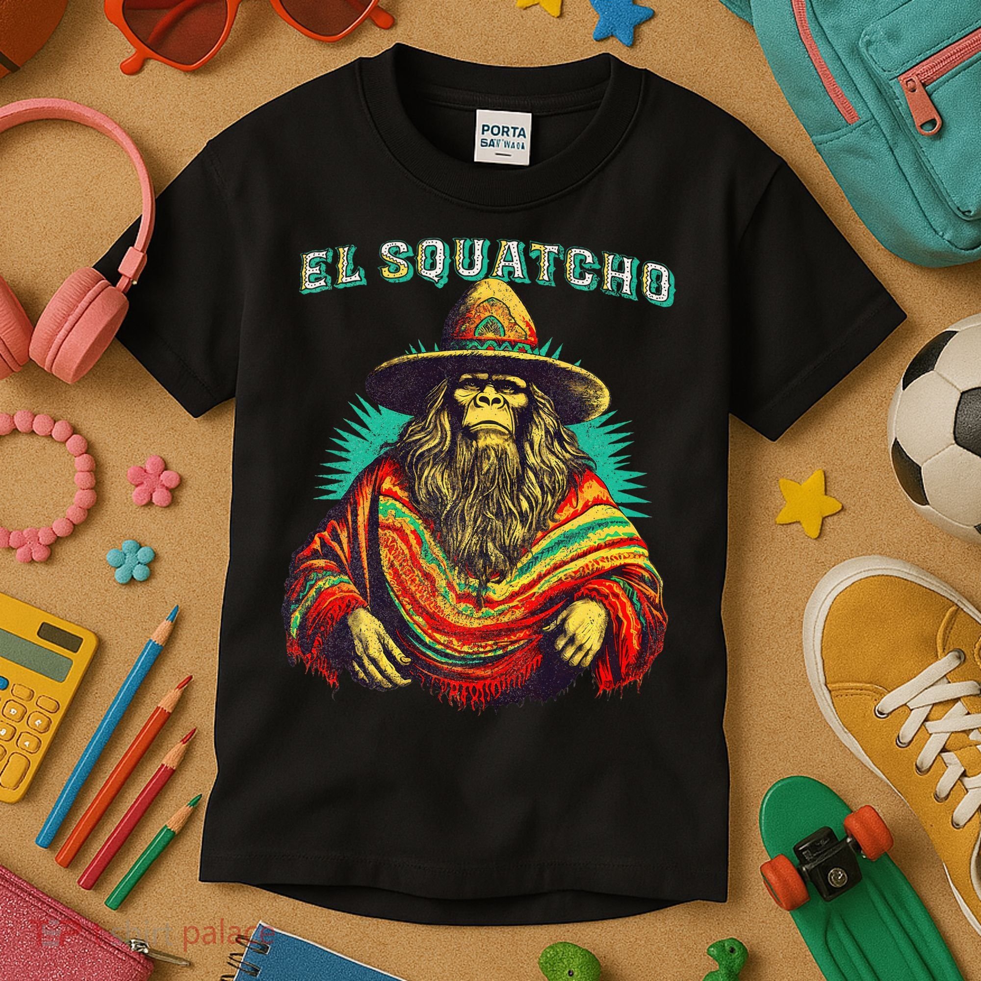 El Squatcho Poncho – Western Bigfoot Funny Sasquatch Kids T-Shirt
