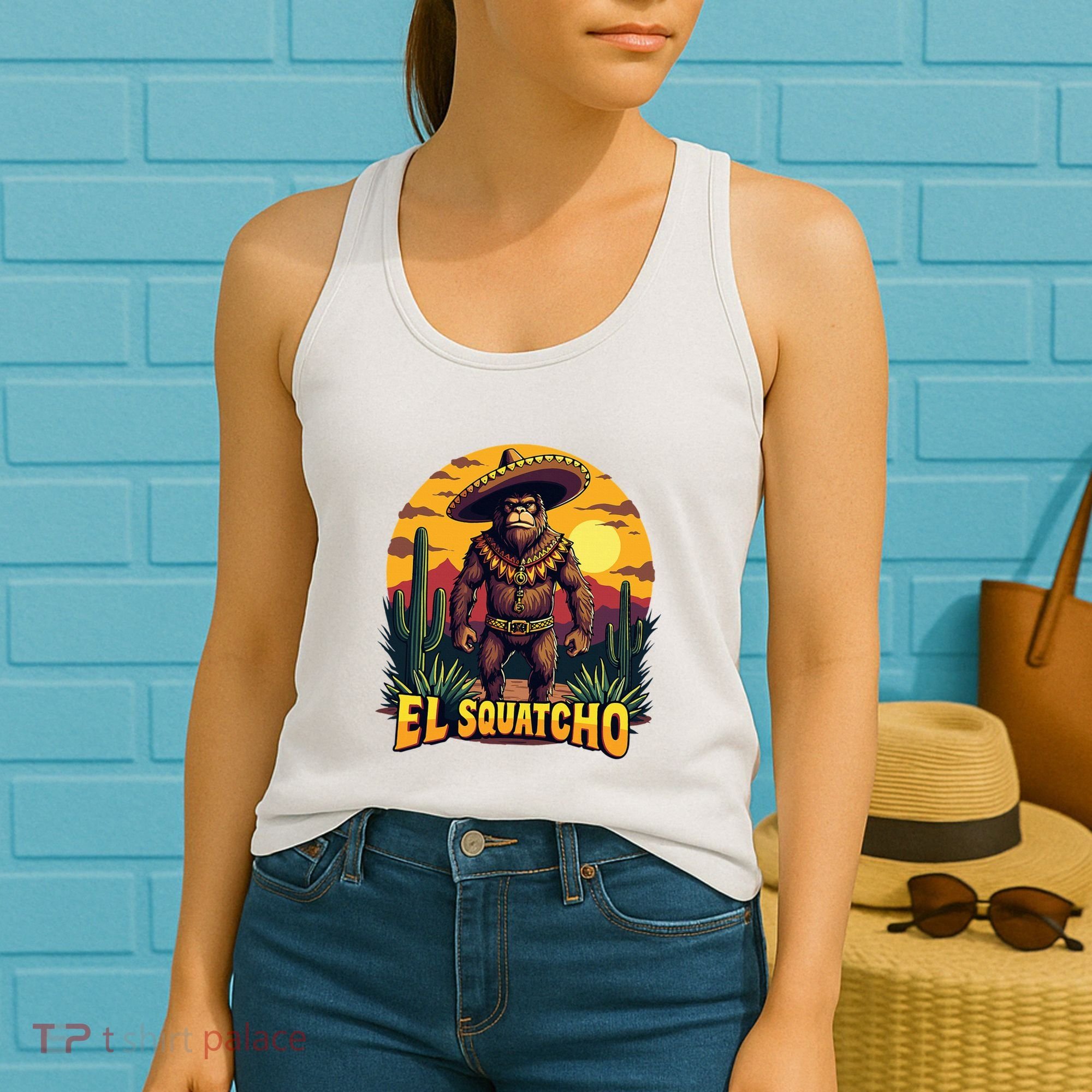 El Squatcho Poncho Funny Mexican Bigfoot Sasquatch Guardian Women's Tank Top
