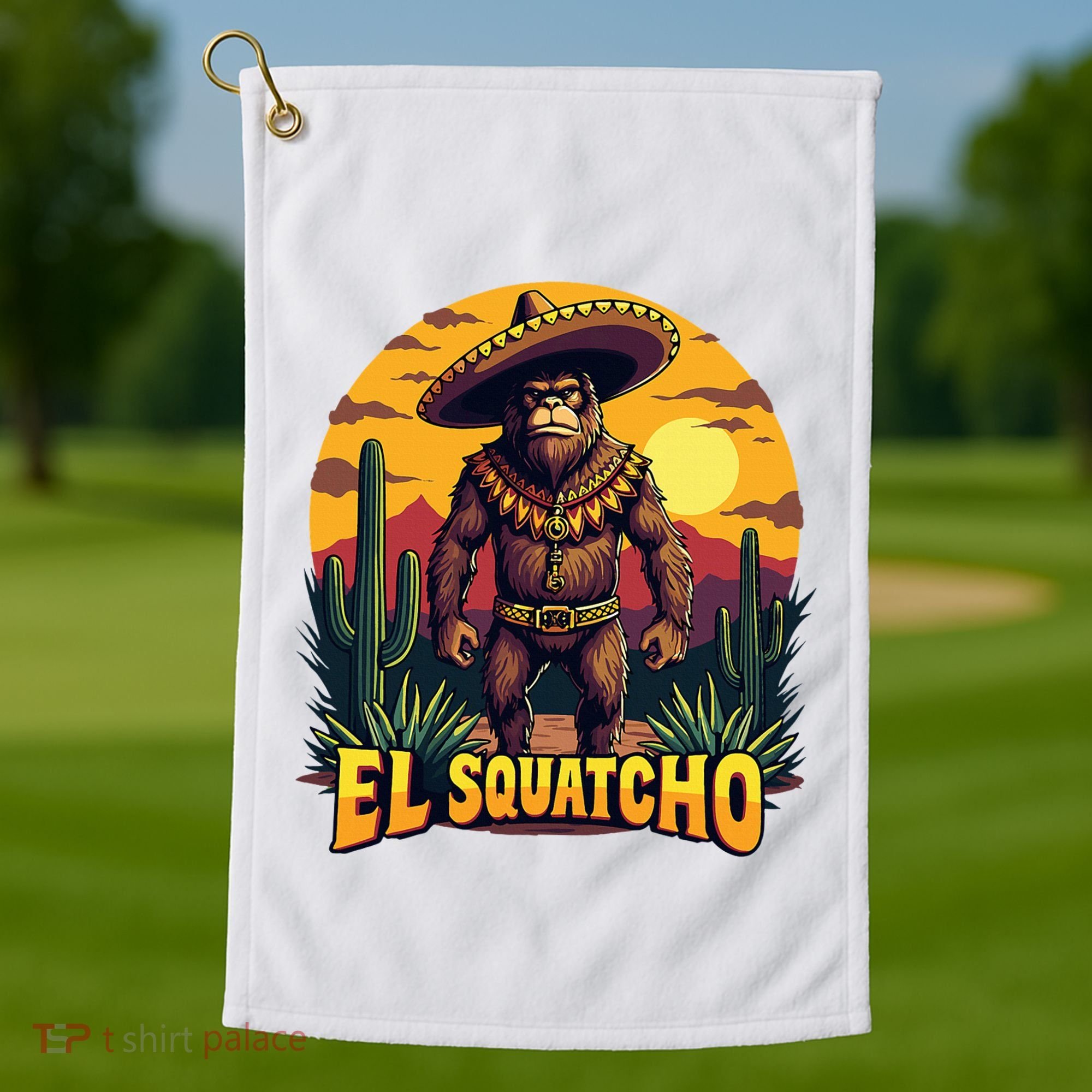 El Squatcho Poncho Funny Mexican Bigfoot Sasquatch Guardian Golf Towel