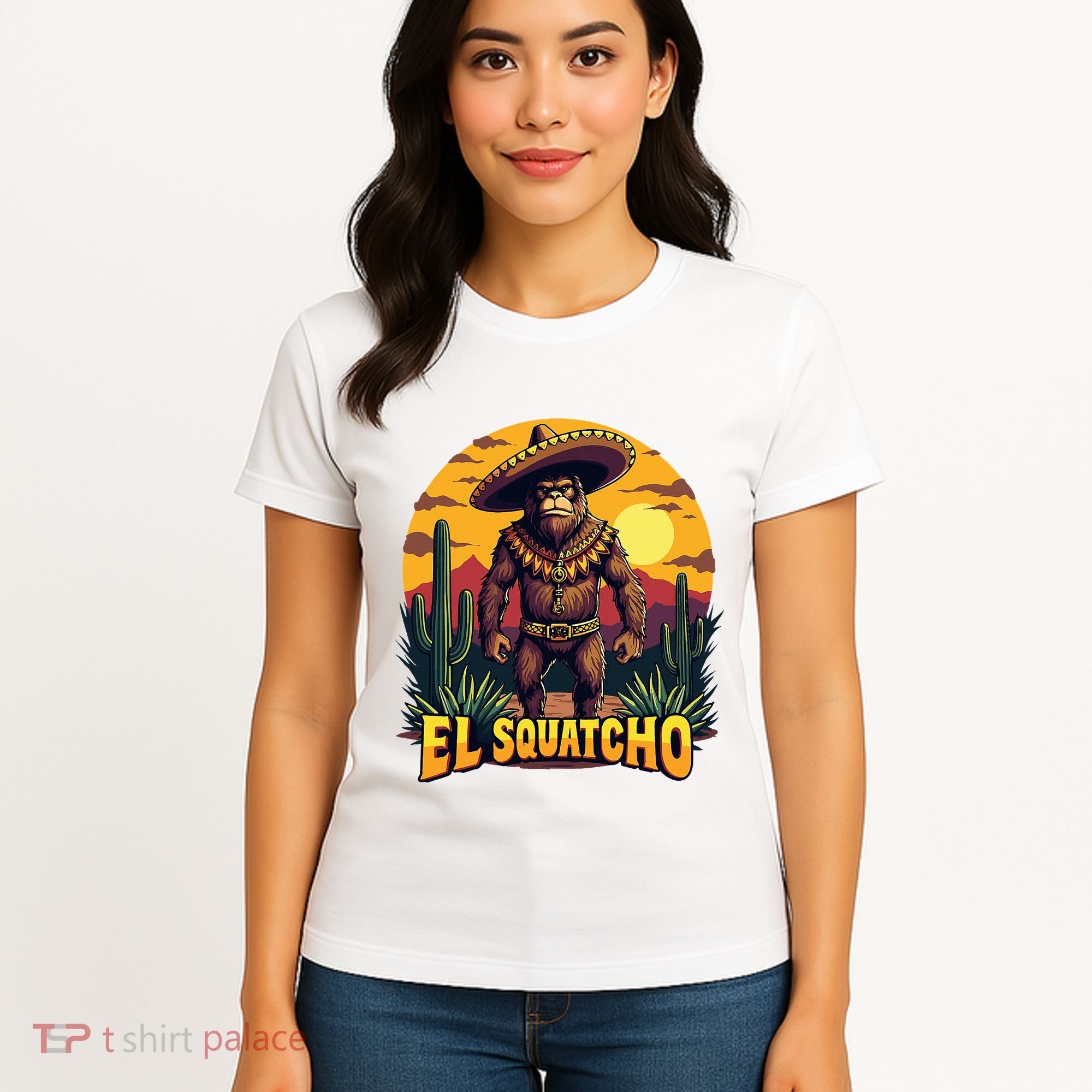 El Squatcho Poncho Funny Mexican Bigfoot Sasquatch Guardian Women's T-Shirt