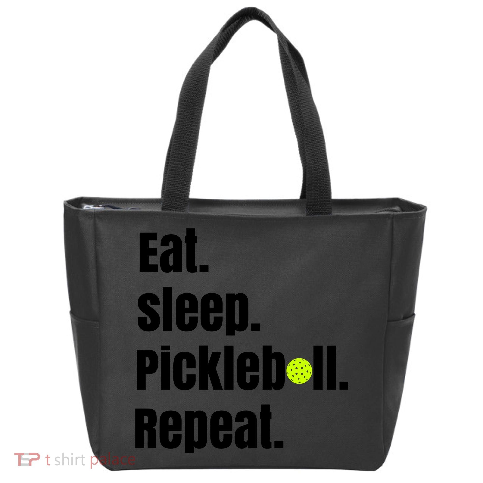 Eat Sleep Pickleball Repeat Funny Pickleball Quote Pickleball Text Tote Bag