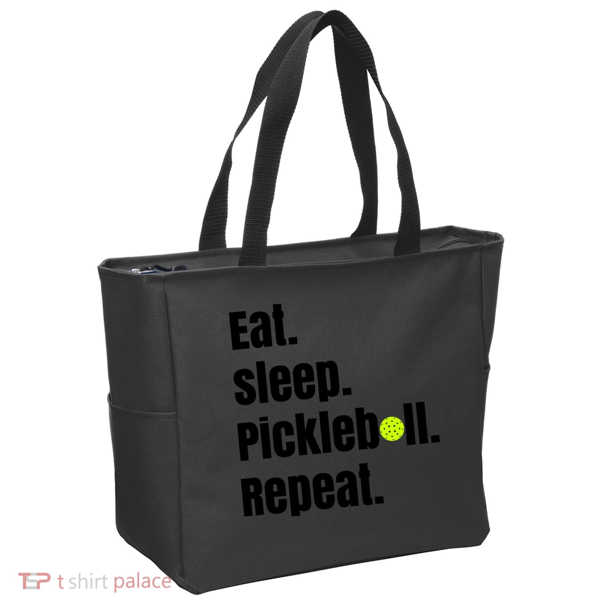 Eat Sleep Pickleball Repeat Funny Pickleball Quote Pickleball Text Tote Bag