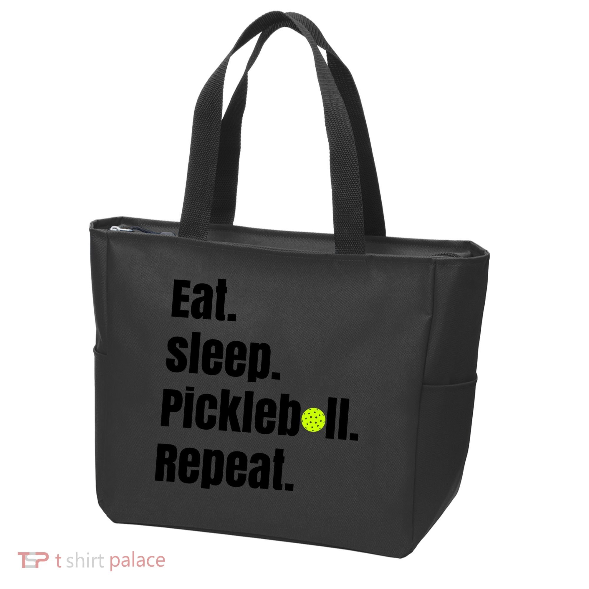 Eat Sleep Pickleball Repeat Funny Pickleball Quote Pickleball Text Tote Bag