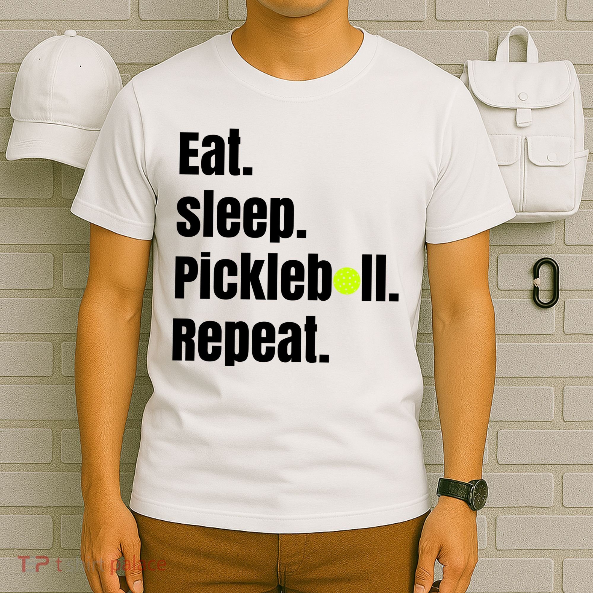 Eat Sleep Pickleball Repeat Funny Pickleball Quote Pickleball Text T-Shirt