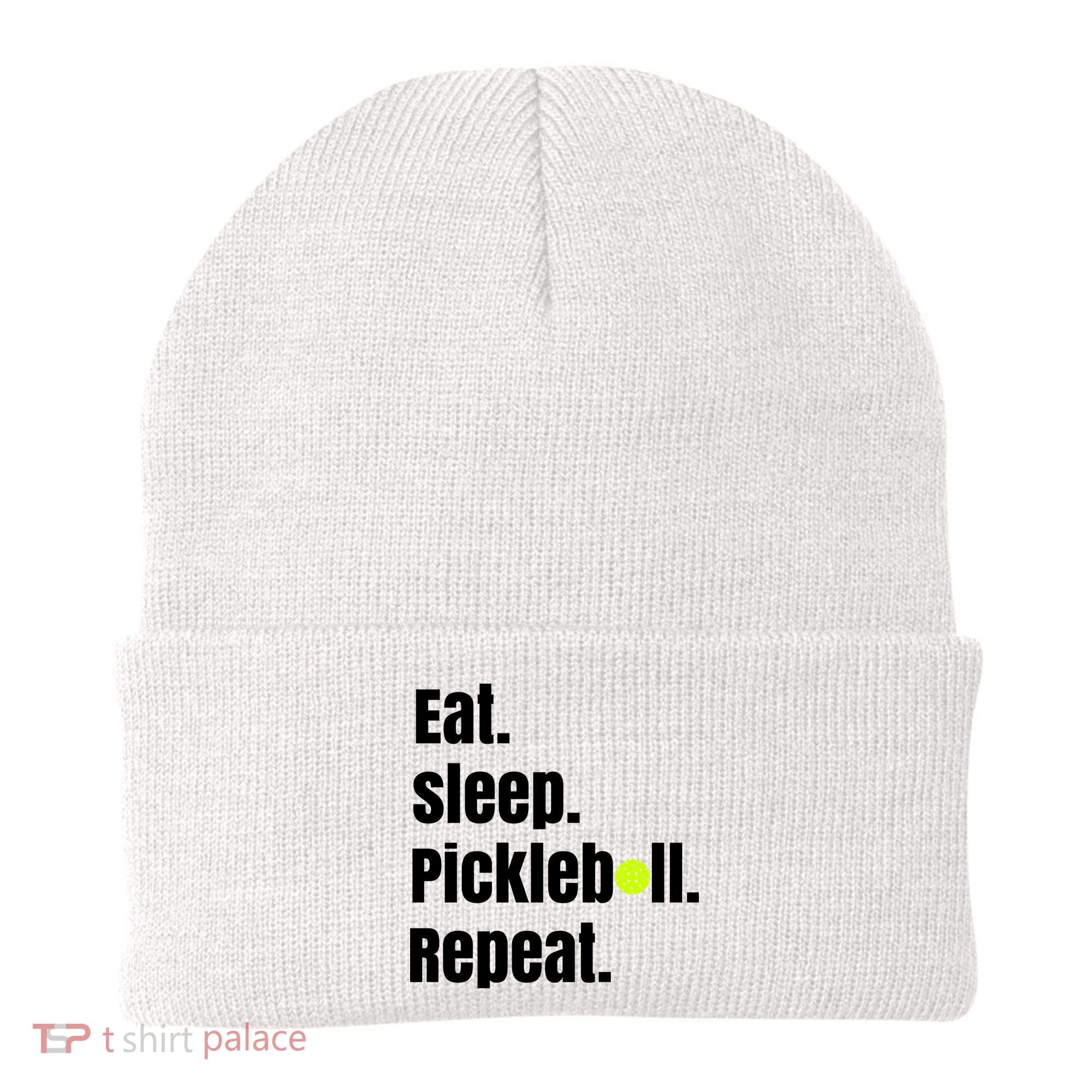 Eat Sleep Pickleball Repeat Funny Pickleball Quote Pickleball Text Beanie
