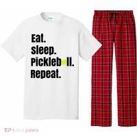 Eat Sleep Pickleball Repeat Funny Pickleball Quote Pickleball Text Pajama Set thumb 0