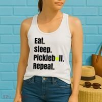 Eat Sleep Pickleball Repeat Funny Pickleball Quote Pickleball Text Women's Tank Top thumb 2