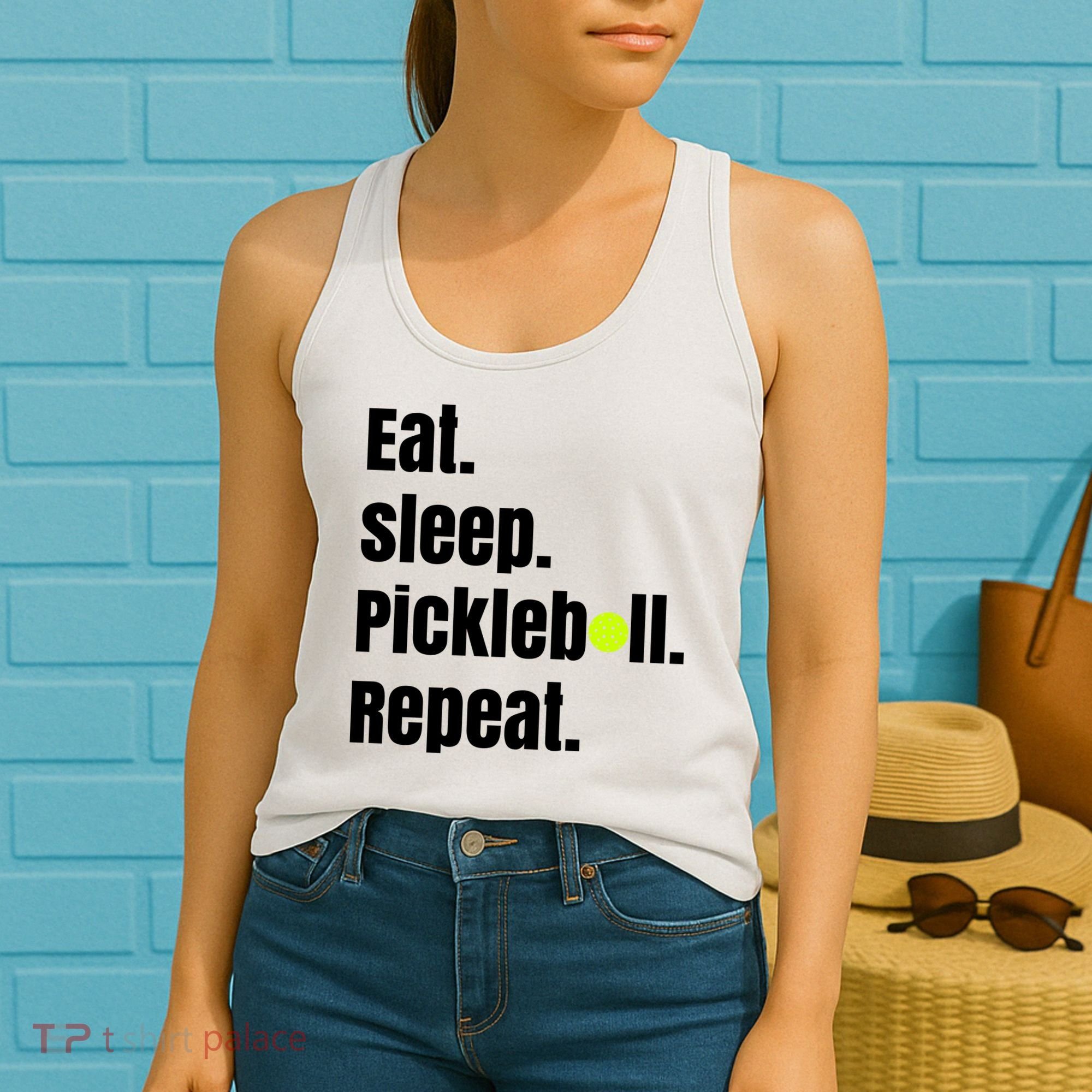 Eat Sleep Pickleball Repeat Funny Pickleball Quote Pickleball Text Women's Tank Top