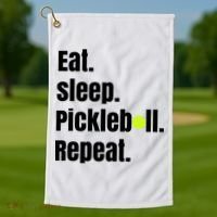 Eat Sleep Pickleball Repeat Funny Pickleball Quote Pickleball Text Golf Towel thumb 1