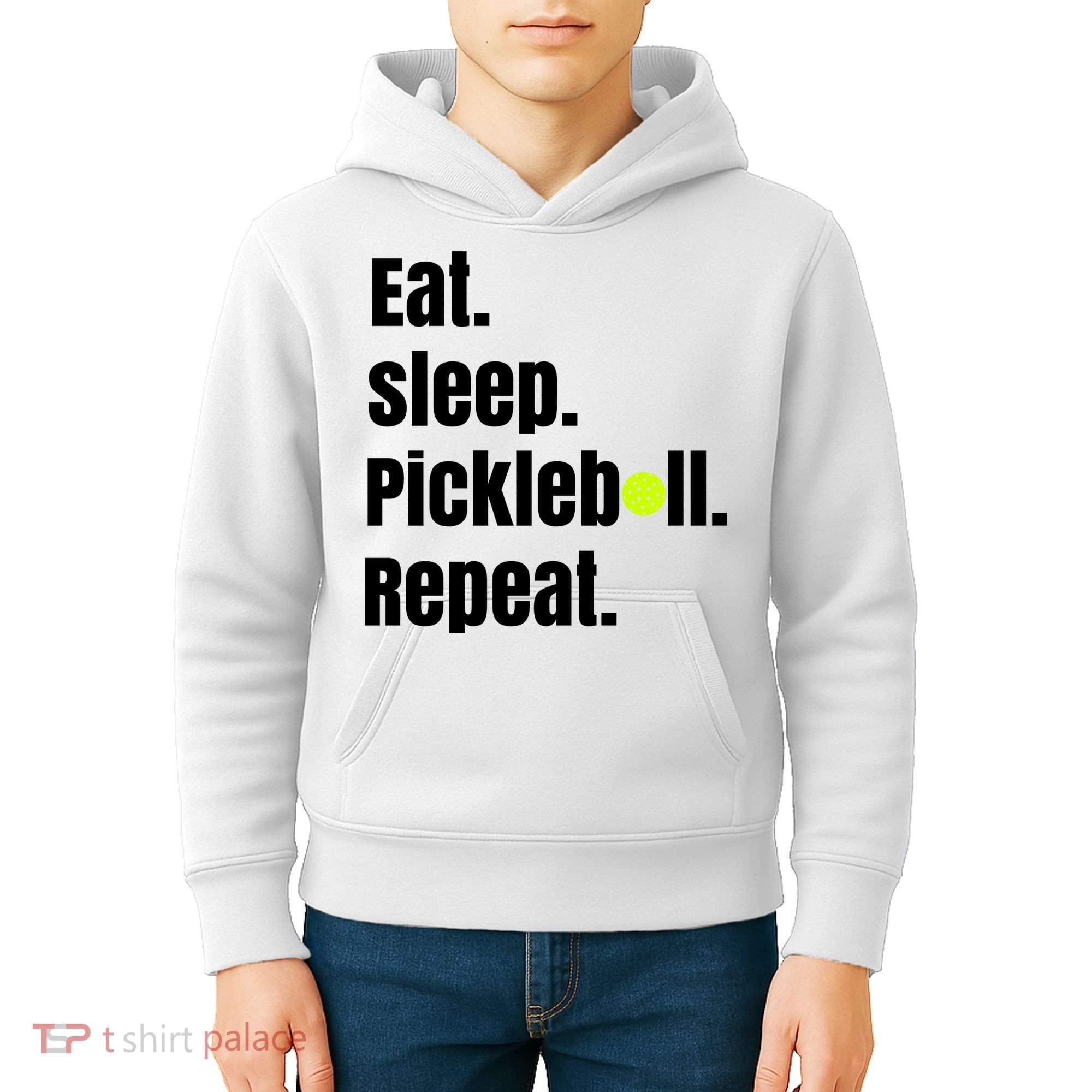 Eat Sleep Pickleball Repeat Funny Pickleball Quote Pickleball Text Kids Hoodie