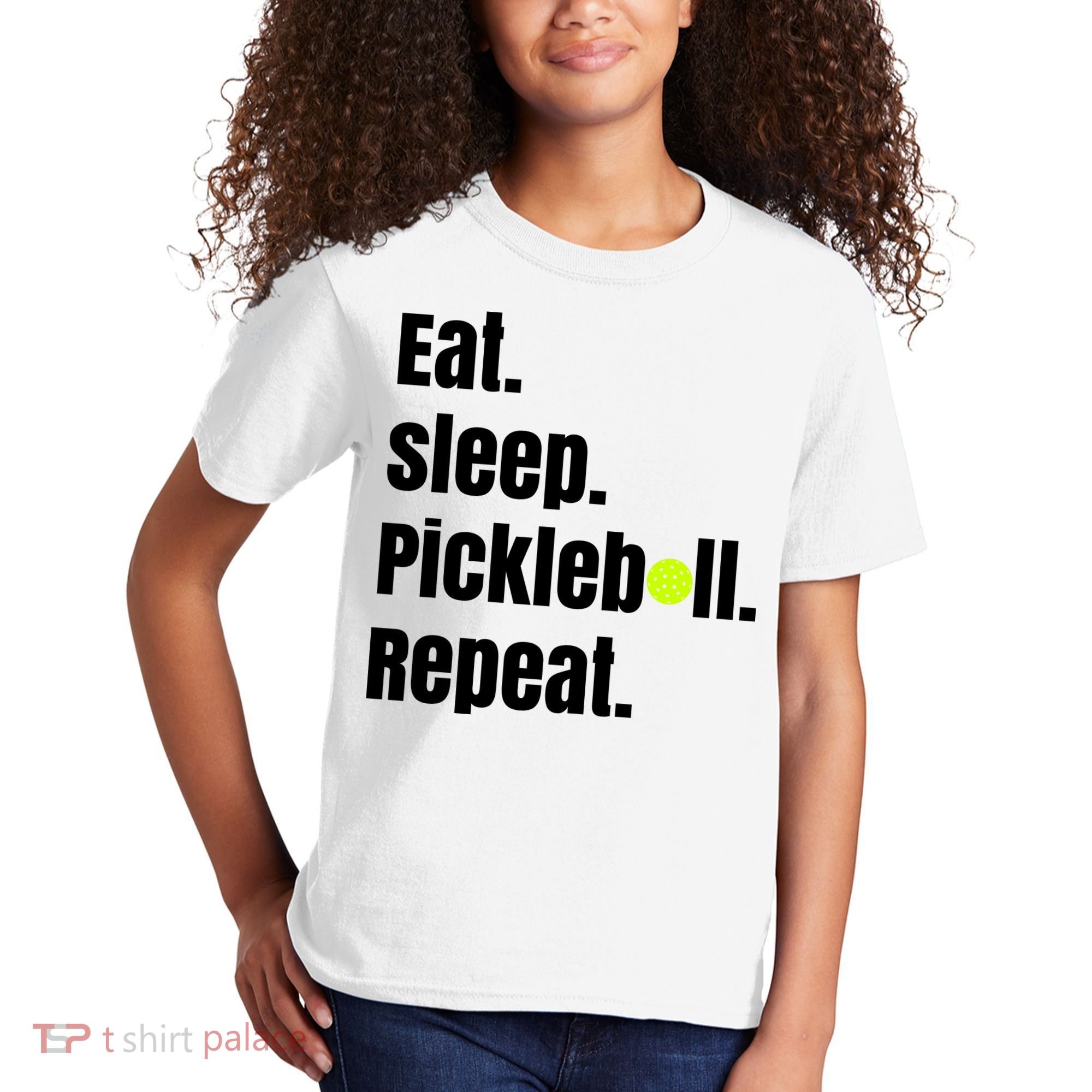Eat Sleep Pickleball Repeat Funny Pickleball Quote Pickleball Text Kids T-Shirt