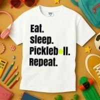 Eat Sleep Pickleball Repeat Funny Pickleball Quote Pickleball Text Kids T-Shirt thumb 3