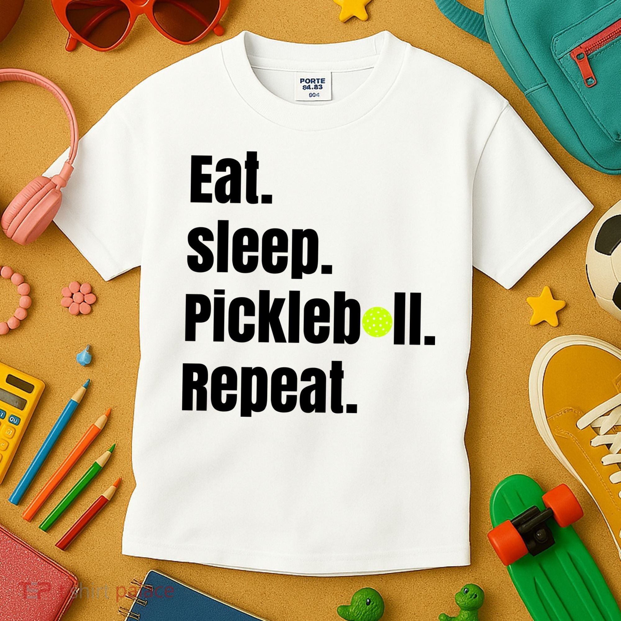 Eat Sleep Pickleball Repeat Funny Pickleball Quote Pickleball Text Kids T-Shirt