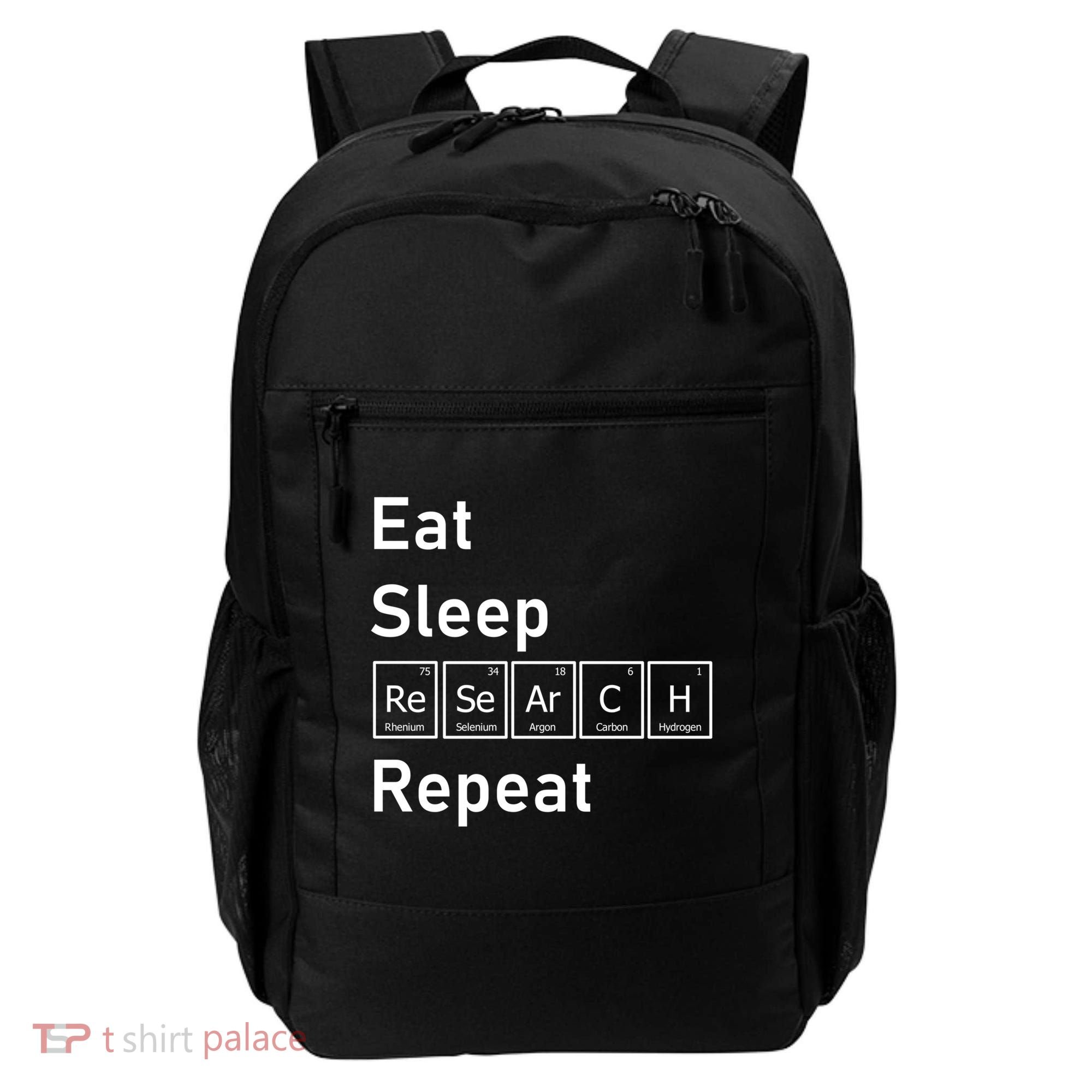 Eat Sleep Research Repeat Funny Science Chemistry Nerd Gift Backpack