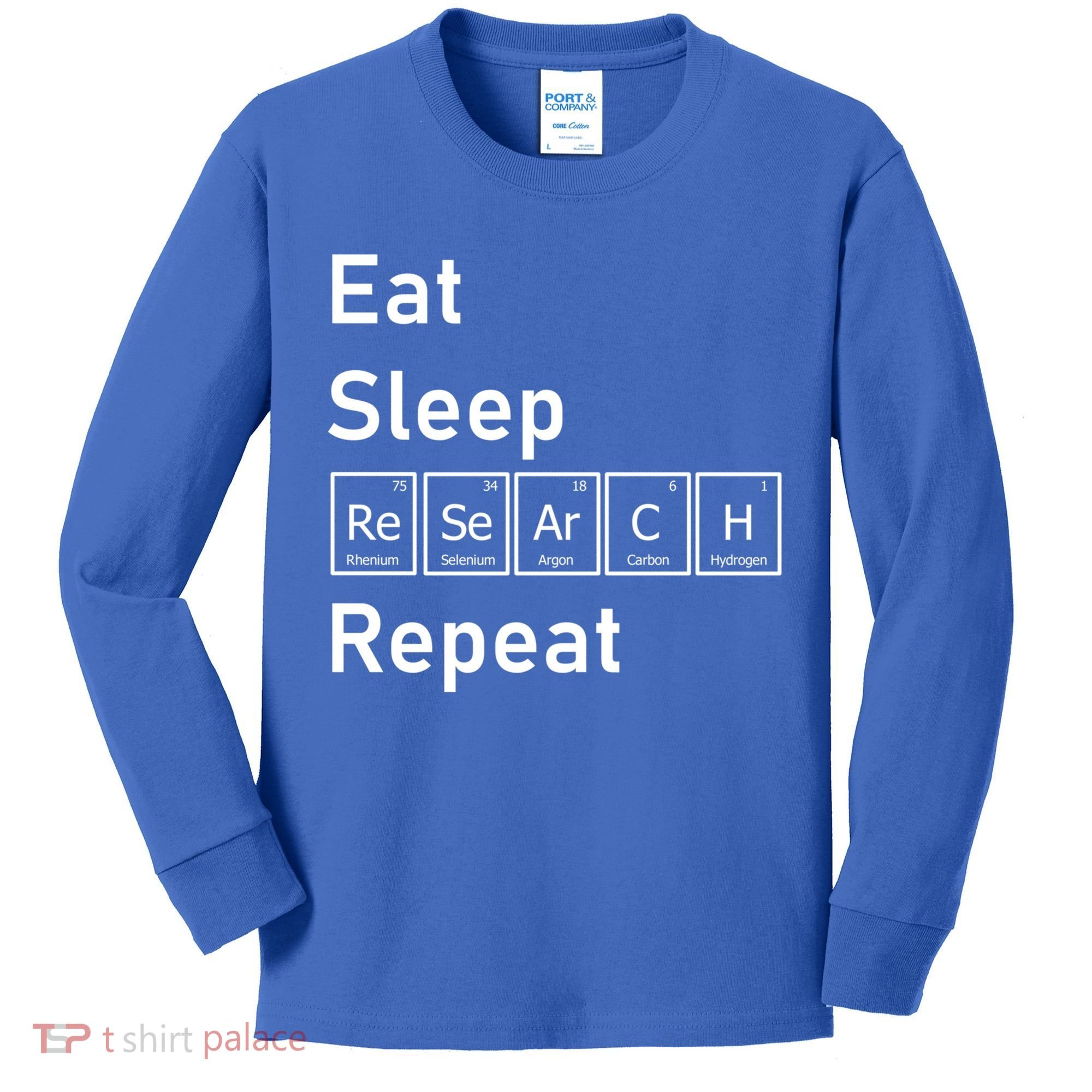 Eat Sleep Research Repeat Funny Science Chemistry Nerd Gift Kids Long Sleeve Shirt