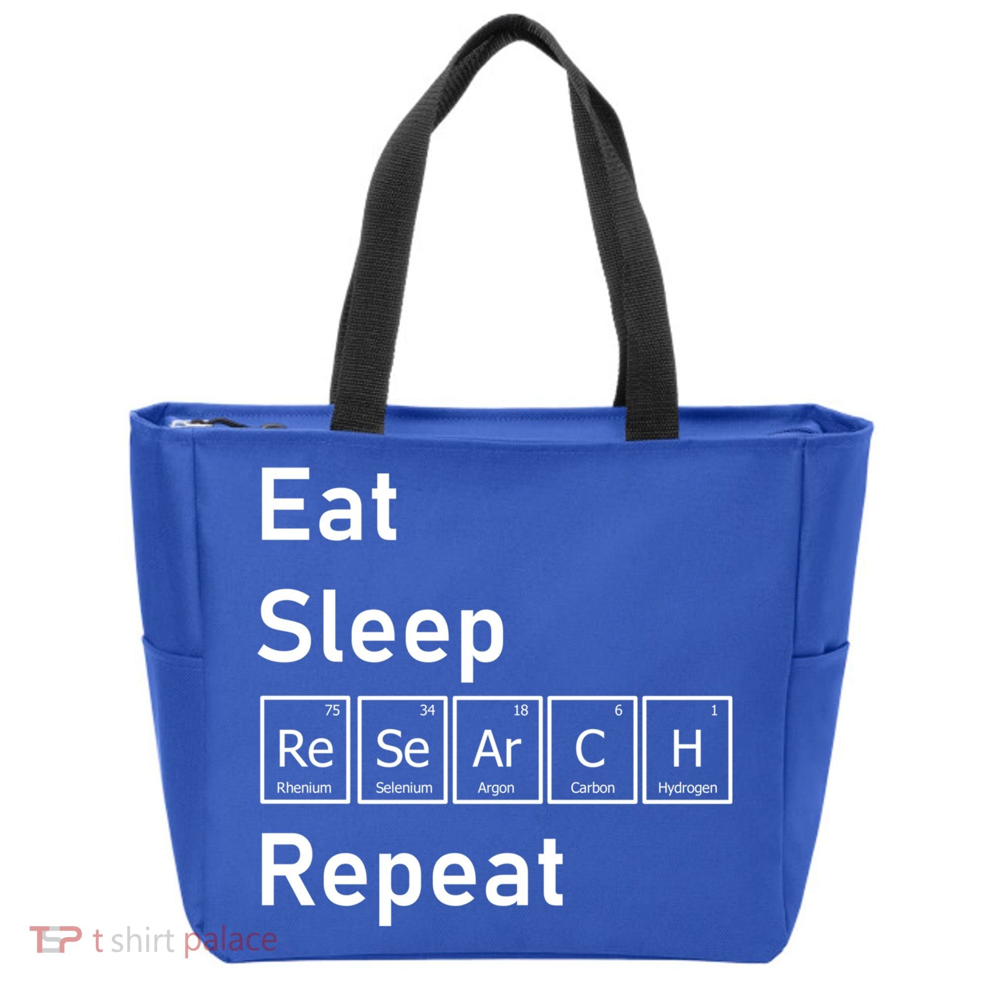 Eat Sleep Research Repeat Funny Science Chemistry Nerd Gift Tote Bag