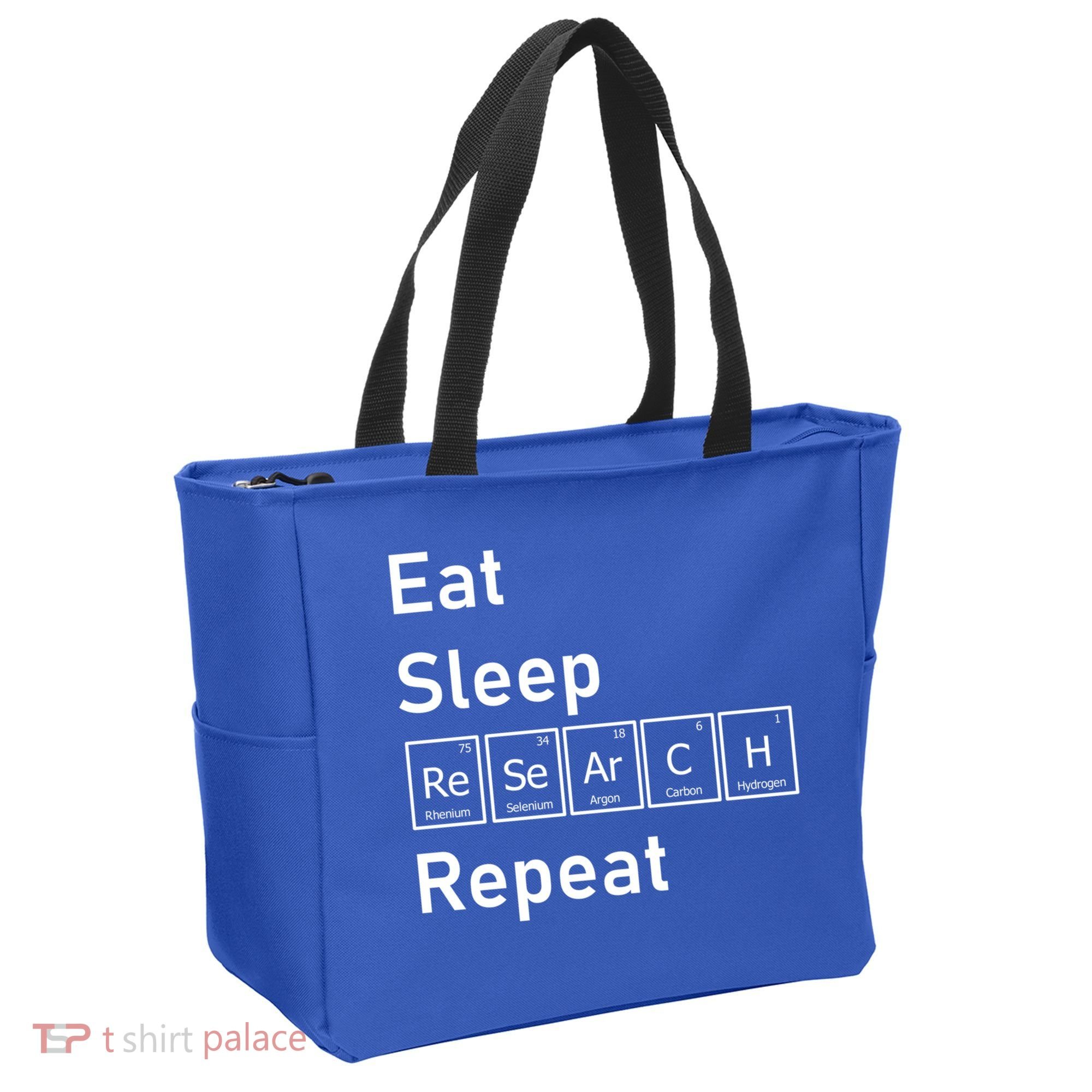 Eat Sleep Research Repeat Funny Science Chemistry Nerd Gift Tote Bag