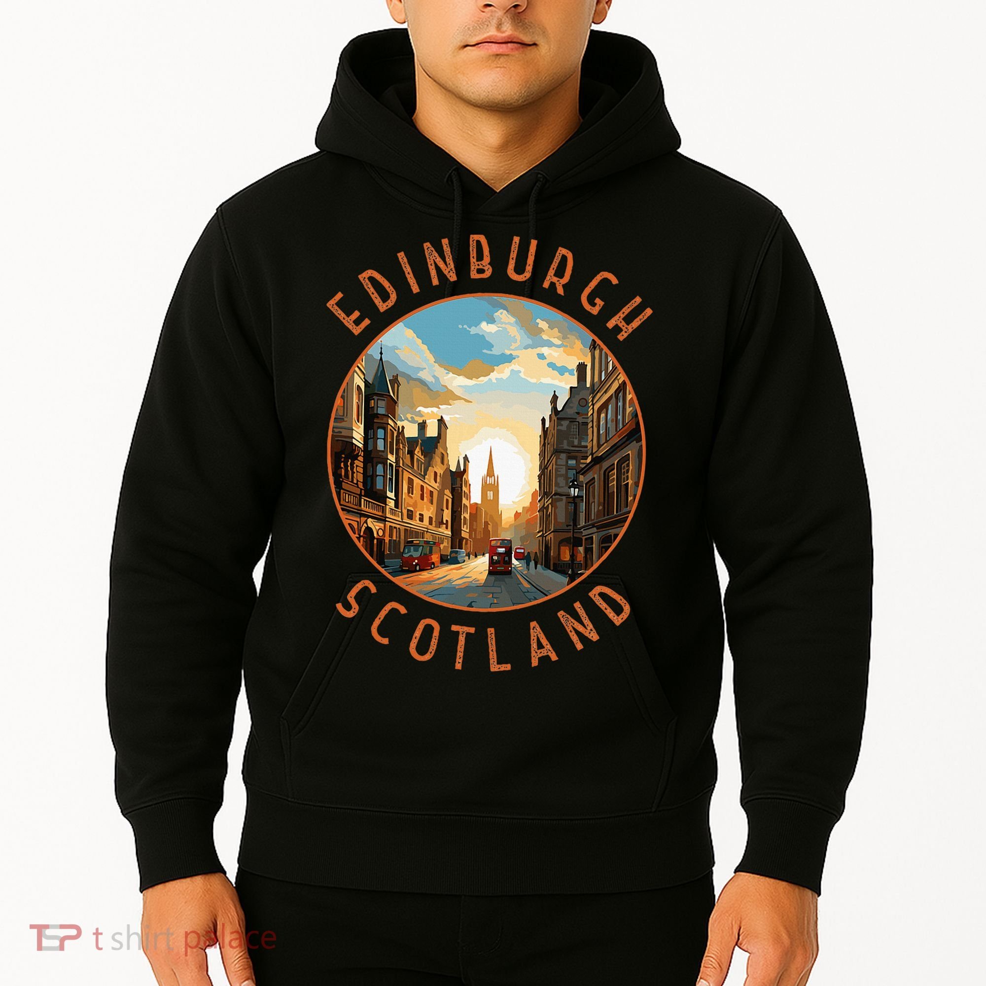 Edinburgh Scotland Retro Distressed Circle Travel Souvenir Hoodie