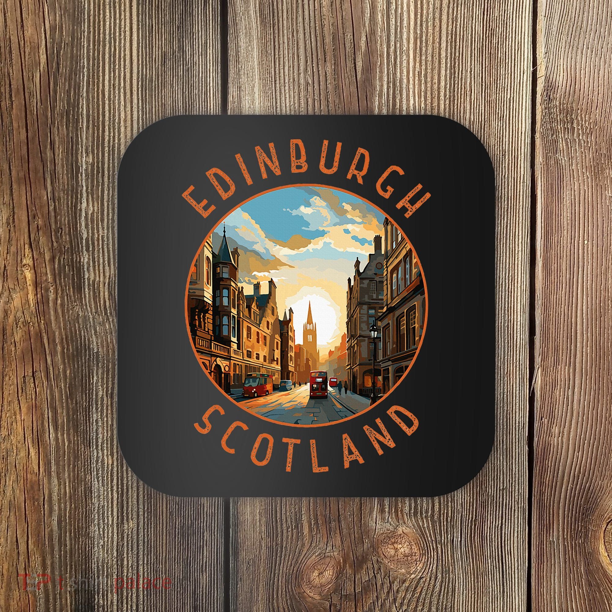 Edinburgh Scotland Retro Distressed Circle Travel Souvenir Coaster