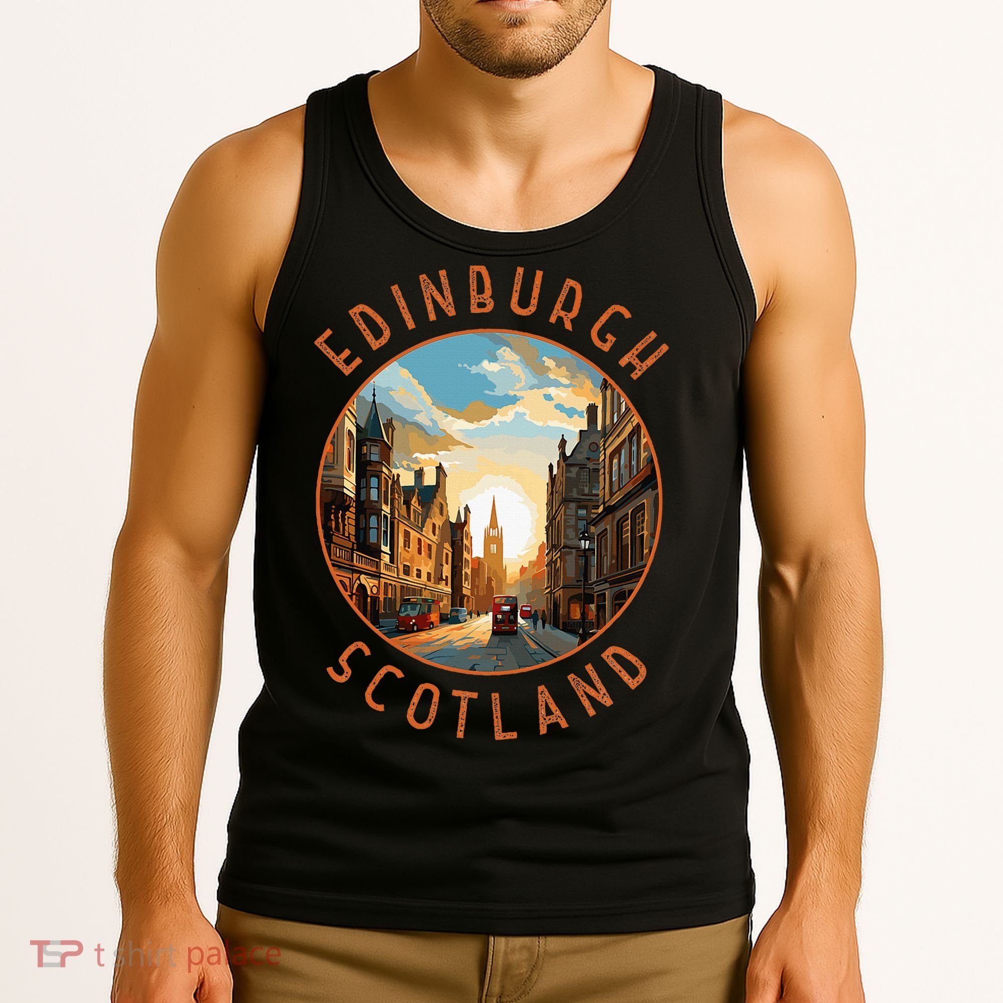 Edinburgh Scotland Retro Distressed Circle Travel Souvenir Tank Top