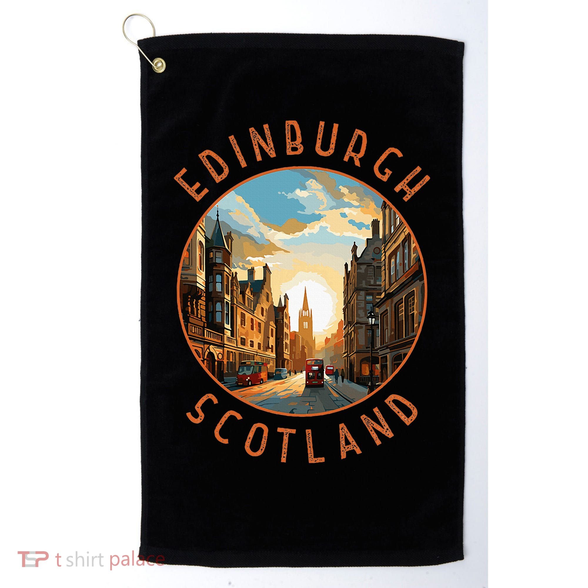 Edinburgh Scotland Retro Distressed Circle Travel Souvenir Golf Towel