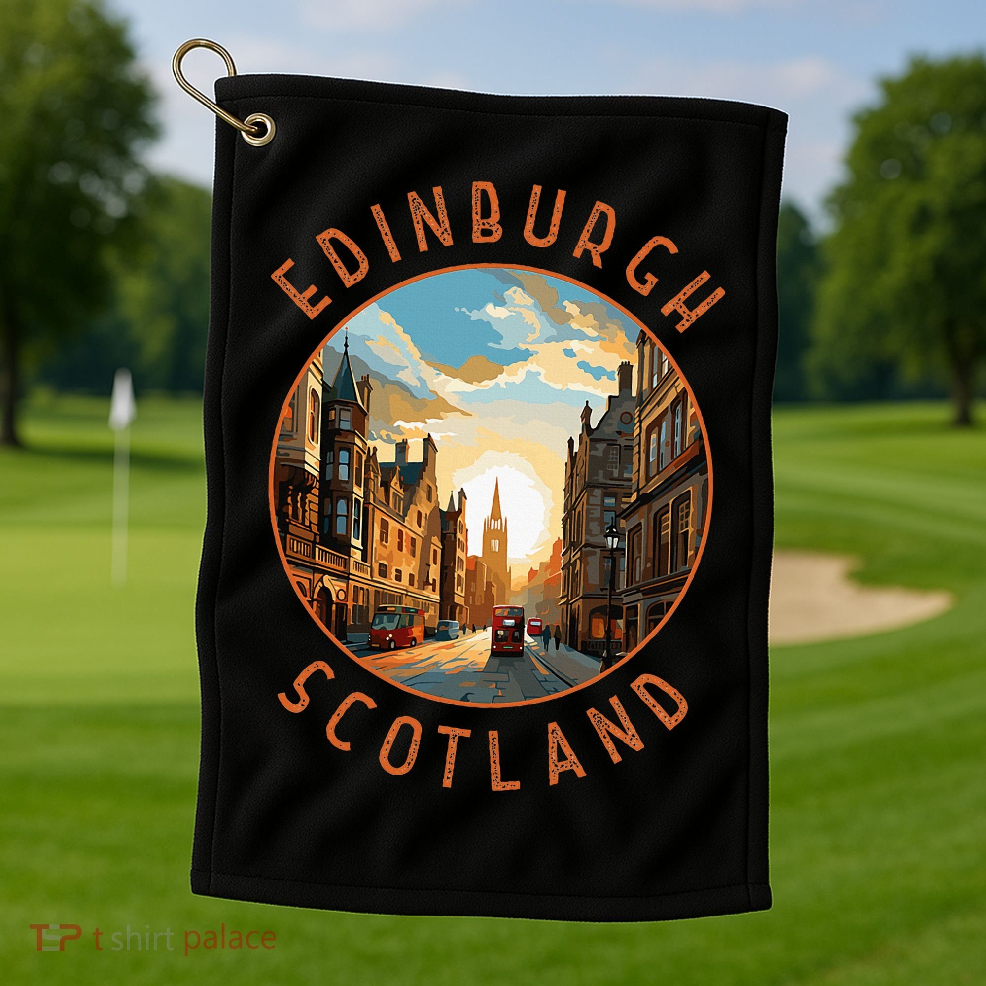 Edinburgh Scotland Retro Distressed Circle Travel Souvenir Golf Towel