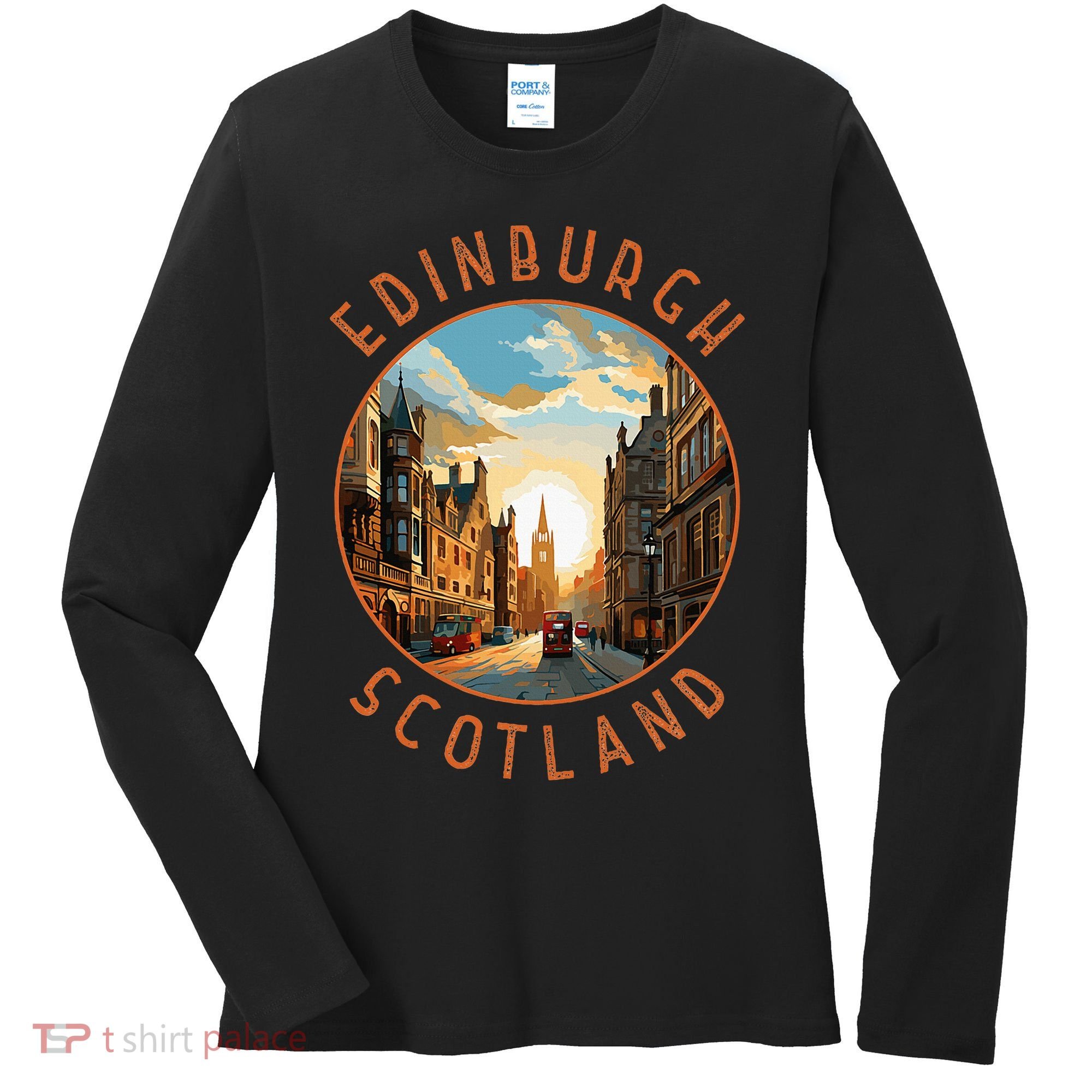 Edinburgh Scotland Retro Distressed Circle Travel Souvenir Women's Long Sleeve Shirt