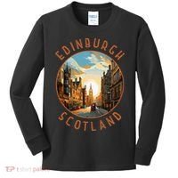 Edinburgh Scotland Retro Distressed Circle Travel Souvenir Kids Long Sleeve Shirt thumb 0