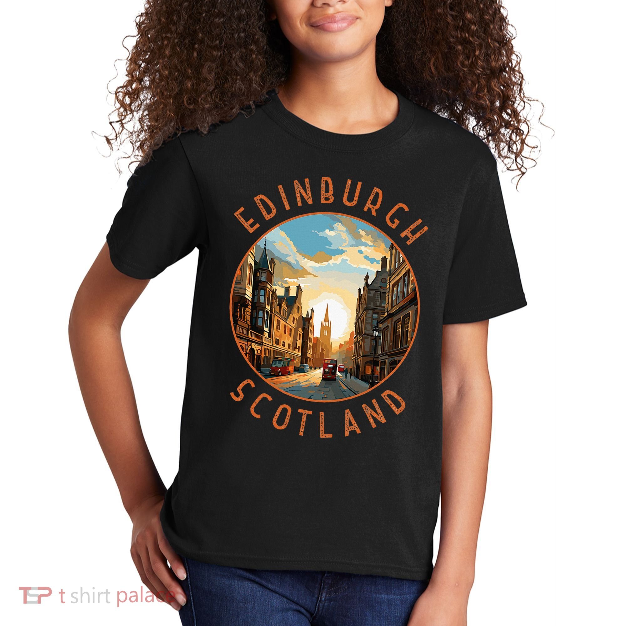 Edinburgh Scotland Retro Distressed Circle Travel Souvenir Kids T-Shirt