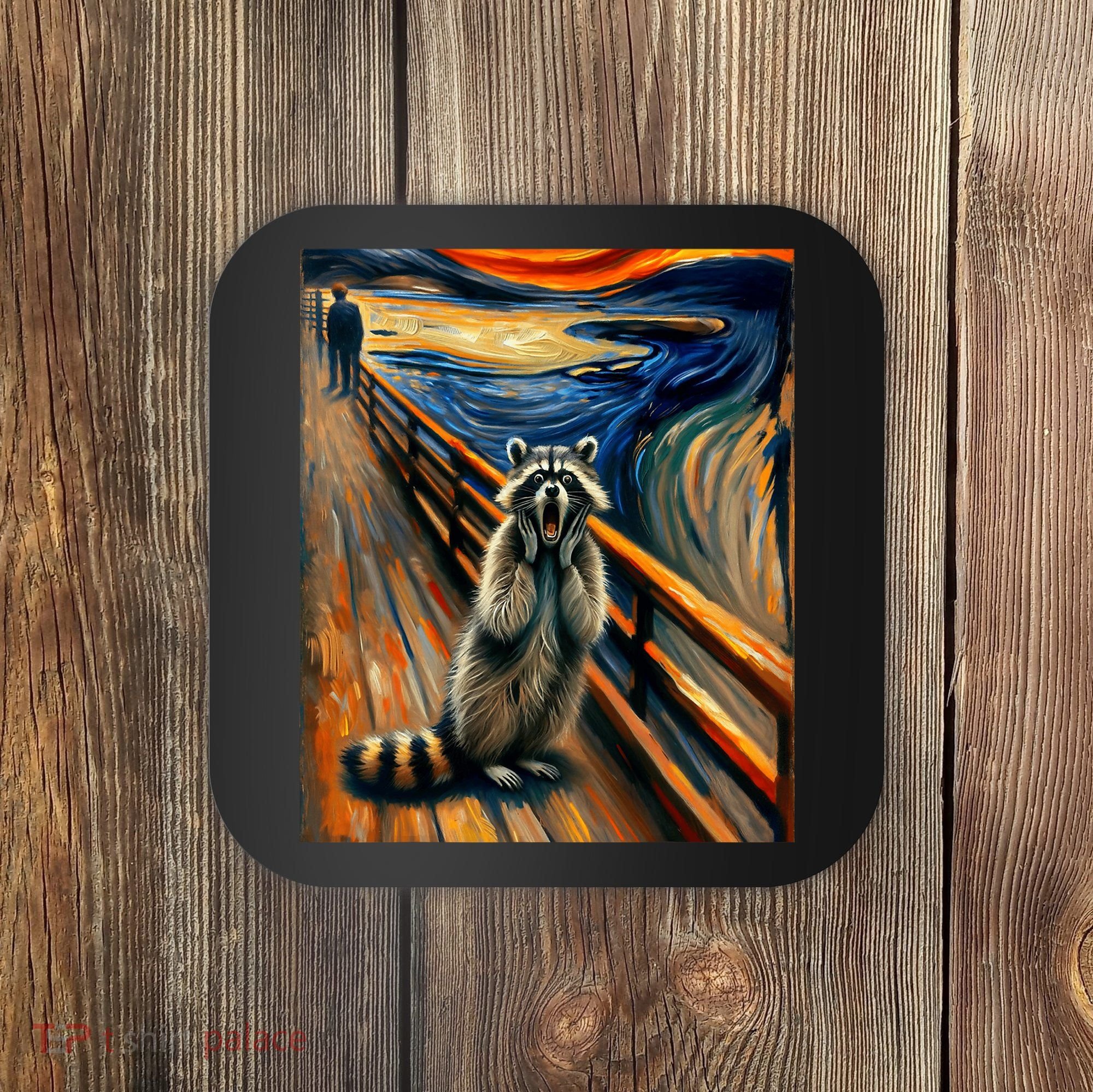 Expressionist Scream Raccoon Lovers | Artistic Raccoon Coaster