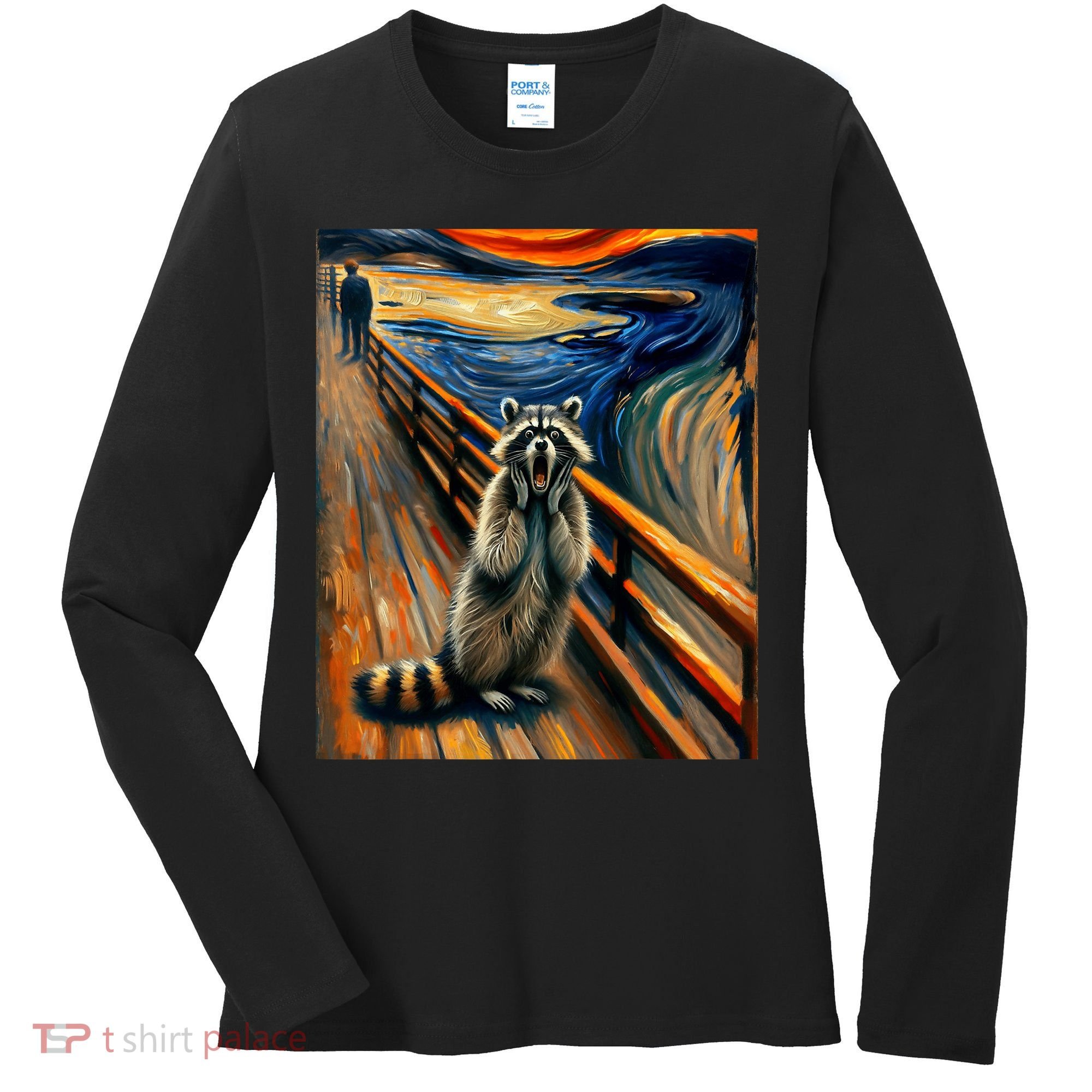 Expressionist Scream Raccoon Lovers | Artistic Raccoon Women's Long Sleeve Shirt