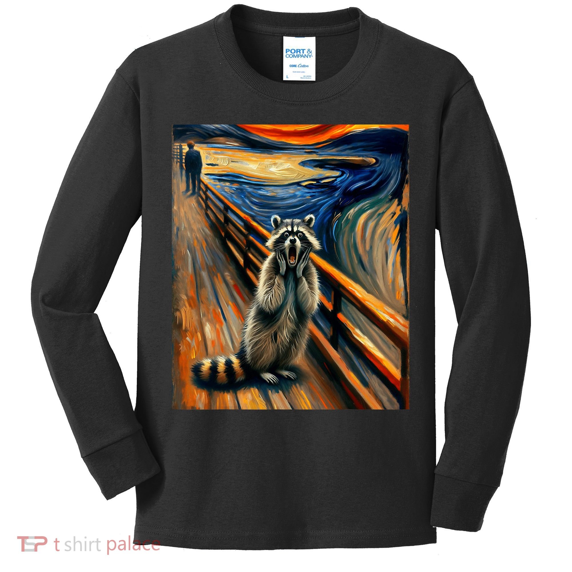 Expressionist Scream Raccoon Lovers | Artistic Raccoon Kids Long Sleeve Shirt