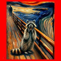 Expressionist Scream Raccoon Lovers | Artistic Raccoon Santa Hat thumb 1