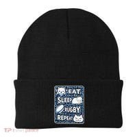 Eat Sleep Rugby Repeat Rugby Lover Outfit Beanie thumb 0