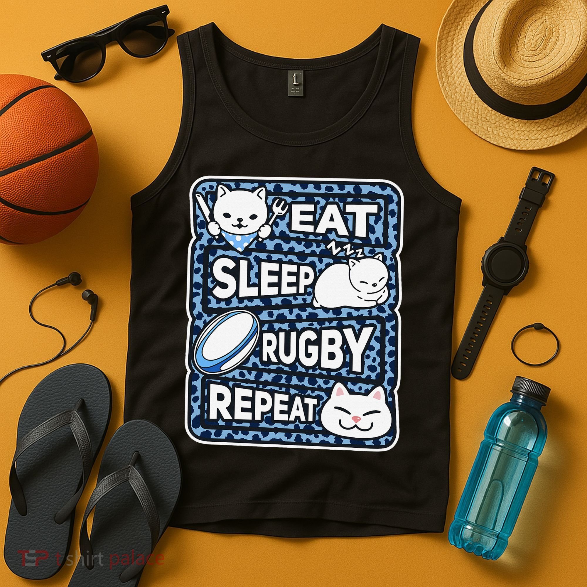 Eat Sleep Rugby Repeat Rugby Lover Outfit Tank Top