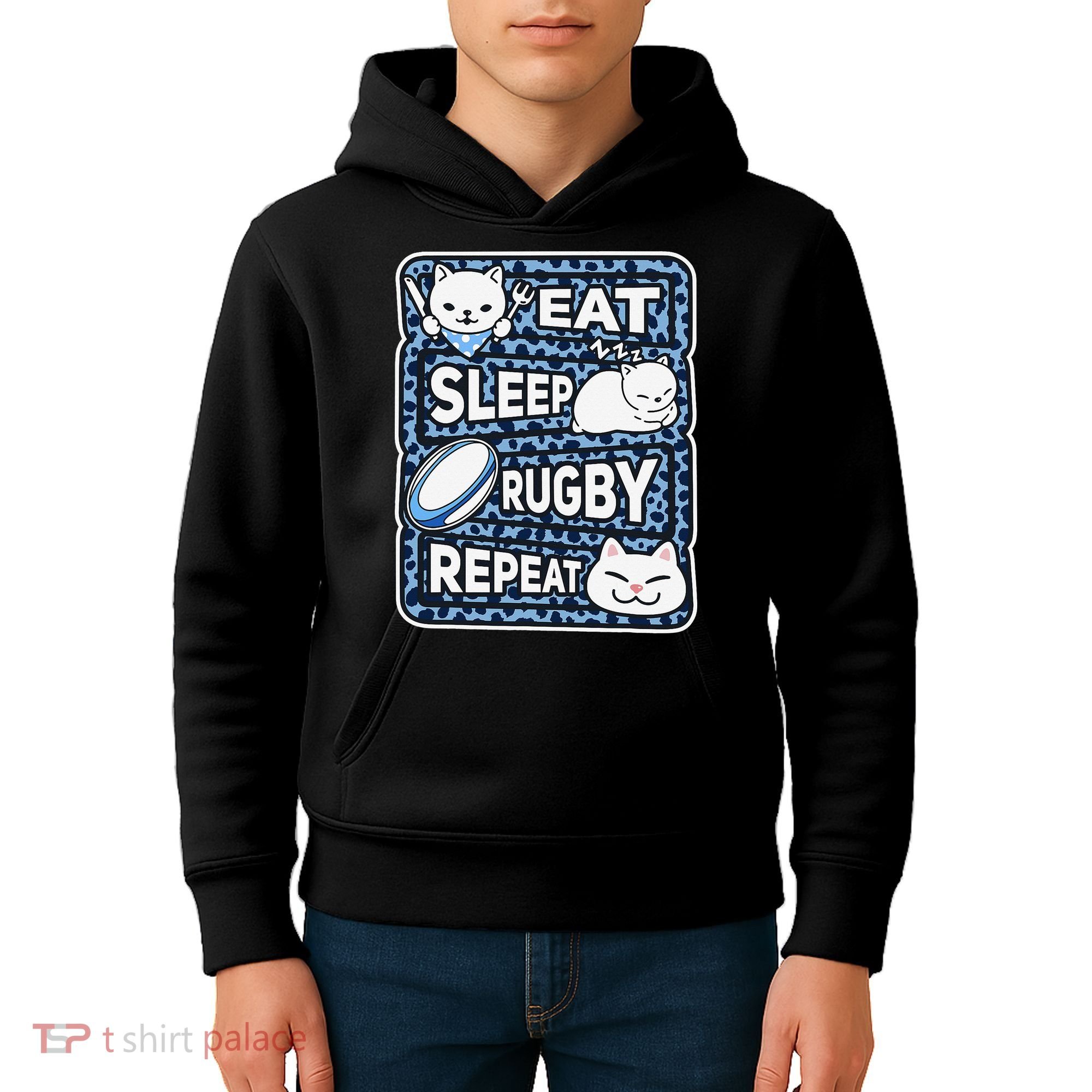 Eat Sleep Rugby Repeat Rugby Lover Outfit Kids Hoodie