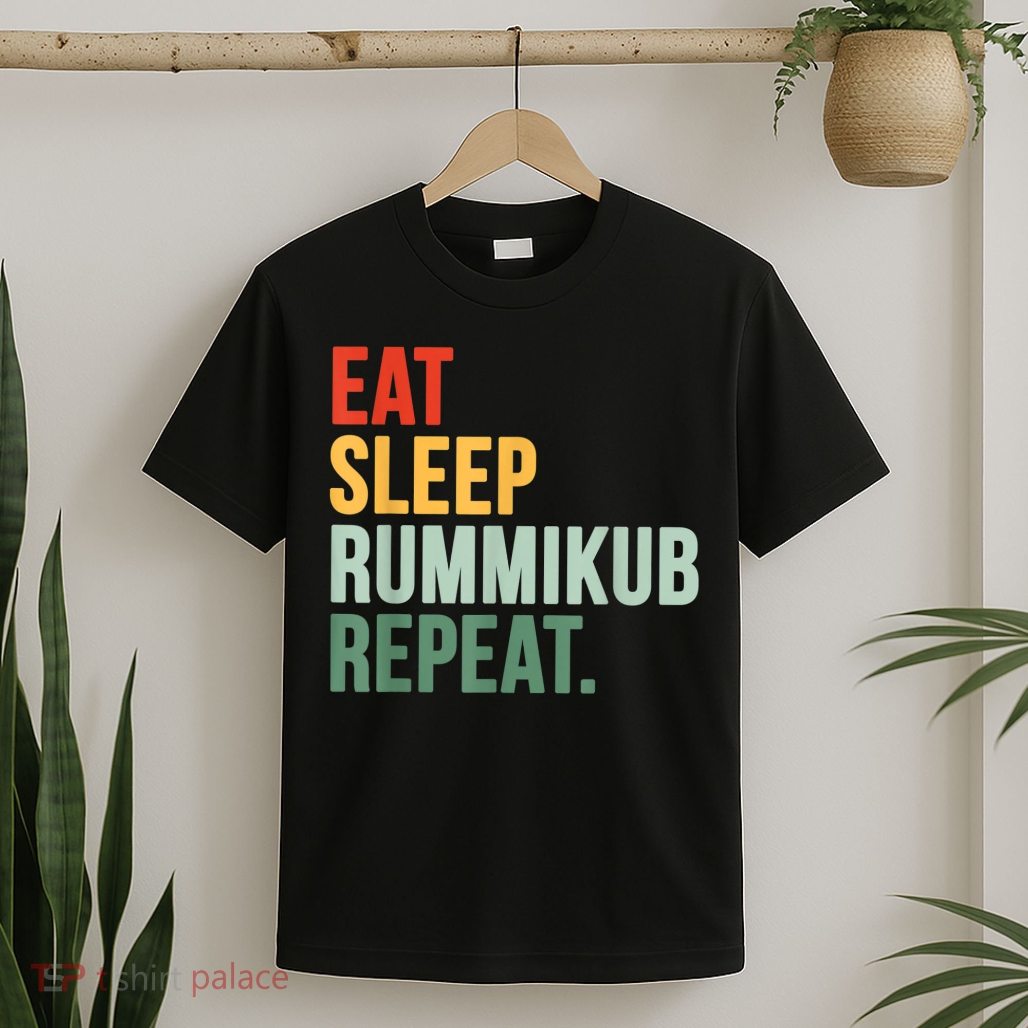 Eat Sleep Rummikub Repeat Multicolored Font T-Shirt
