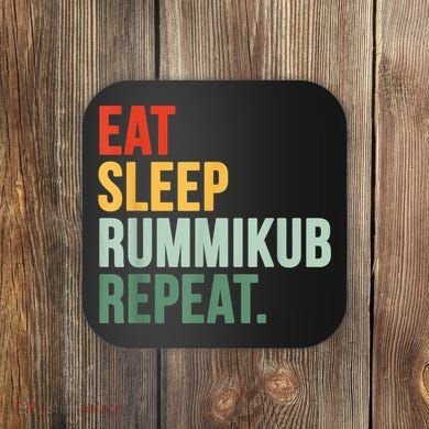 Eat Sleep Rummikub Repeat Multicolored Font Coaster