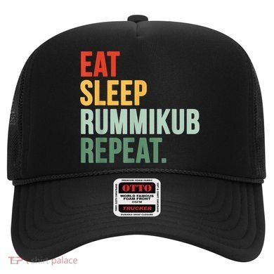 Eat Sleep Rummikub Repeat Multicolored Font Hat