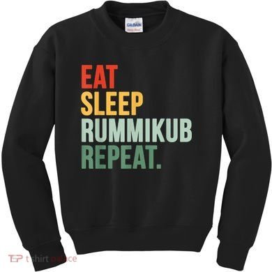 Eat Sleep Rummikub Repeat Multicolored Font Kids Sweatshirt