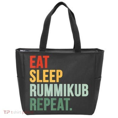 Eat Sleep Rummikub Repeat Multicolored Font Tote Bag